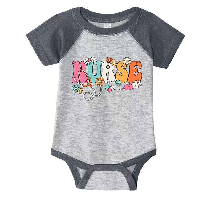 Cute Retro Groovy Nurse Flower Nursing Infant Baby Jersey Bodysuit