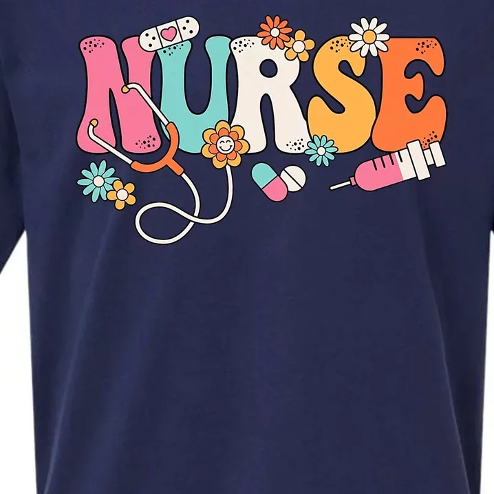 Cute Retro Groovy Nurse Flower Nursing Sueded Cloud Jersey T-Shirt