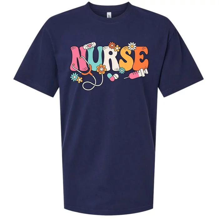 Cute Retro Groovy Nurse Flower Nursing Sueded Cloud Jersey T-Shirt