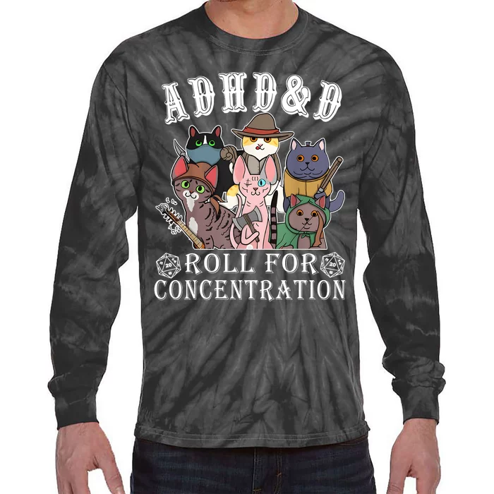 Cats Rpg Gamer Roll For Concentration D20 Dice Nerdy Tie-Dye Long Sleeve Shirt