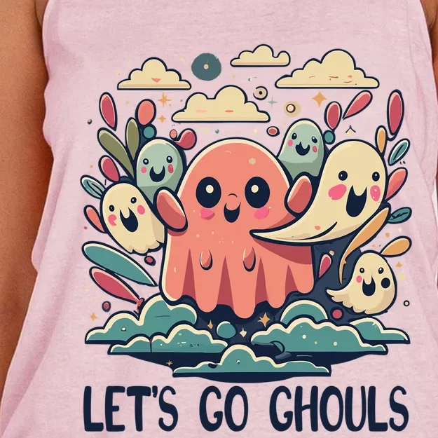 Cute Retro Ghosts Lets Go Ghouls Halloween Gift Women's Knotted Racerback Tank