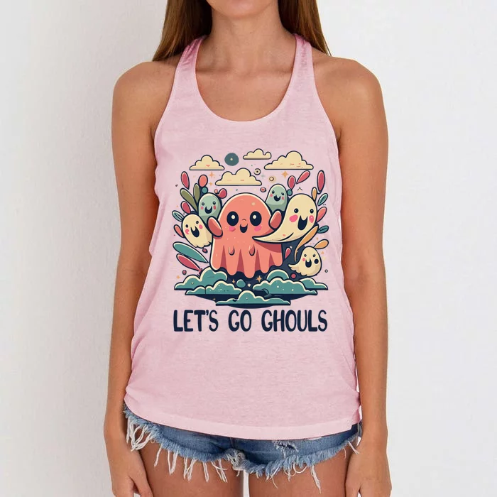 Cute Retro Ghosts Lets Go Ghouls Halloween Gift Women's Knotted Racerback Tank