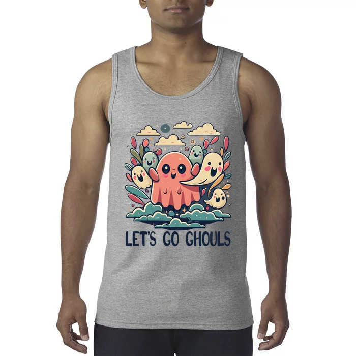 Cute Retro Ghosts Lets Go Ghouls Halloween Gift Tank Top