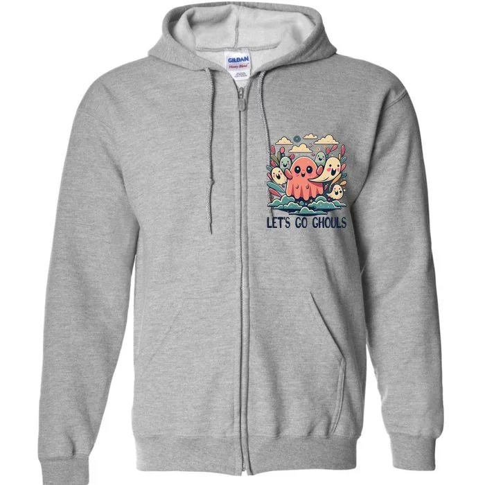 Cute Retro Ghosts Lets Go Ghouls Halloween Gift Full Zip Hoodie