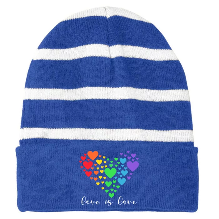 Colorful Rainbow Hearts Love Is Love Lgbt Lgbtq Gift Striped Beanie with Solid Band