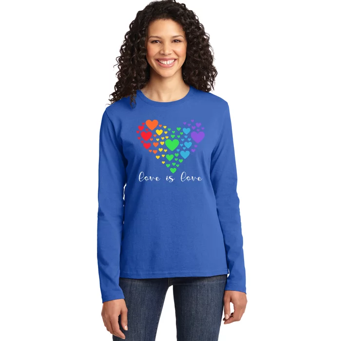 Colorful Rainbow Hearts Love Is Love Lgbt Lgbtq Gift Ladies Long Sleeve Shirt