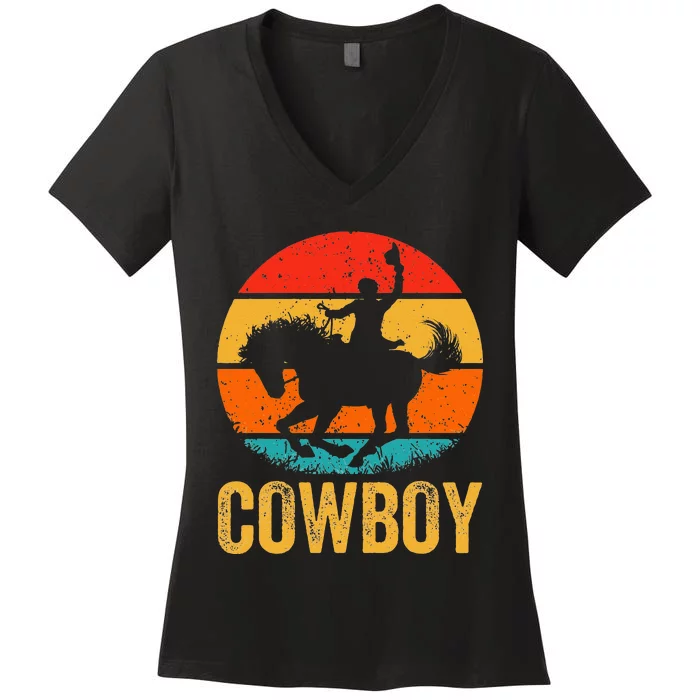 Cowboy Rodeo Horse Gifts Country Vintage Western Cowboy Women's V-Neck T-Shirt