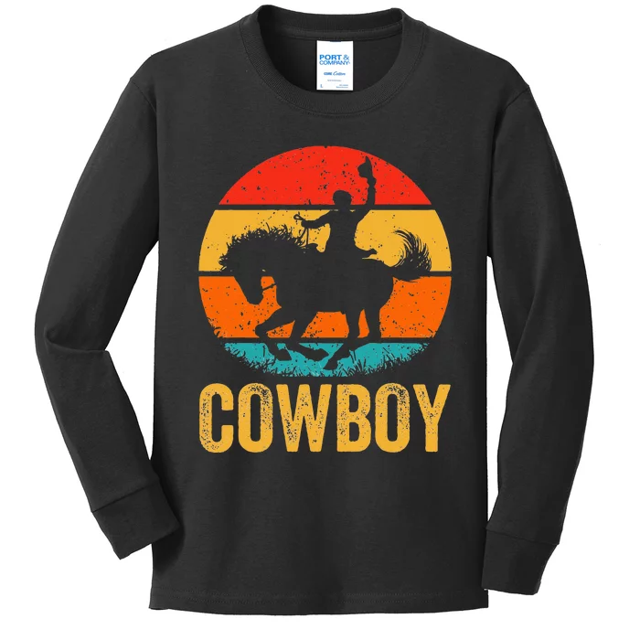 Cowboy Rodeo Horse Gifts Country Vintage Western Cowboy Kids Long Sleeve Shirt