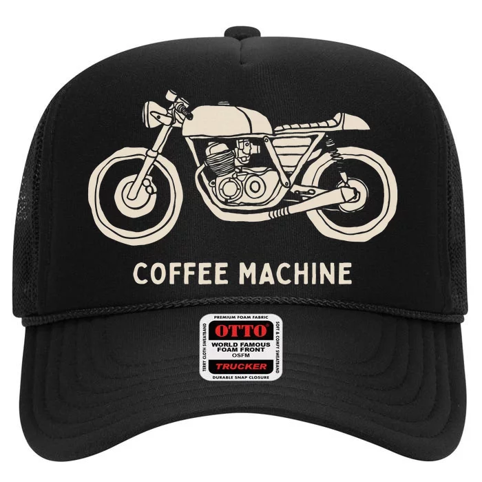 Cafe Racer Hand Drawn Motorcycle Design High Crown Mesh Trucker Hat