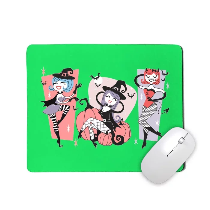 Cute Retro Halloween Pinup Girls Mousepad