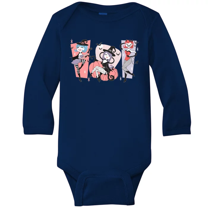 Cute Retro Halloween Pinup Girls Baby Long Sleeve Bodysuit