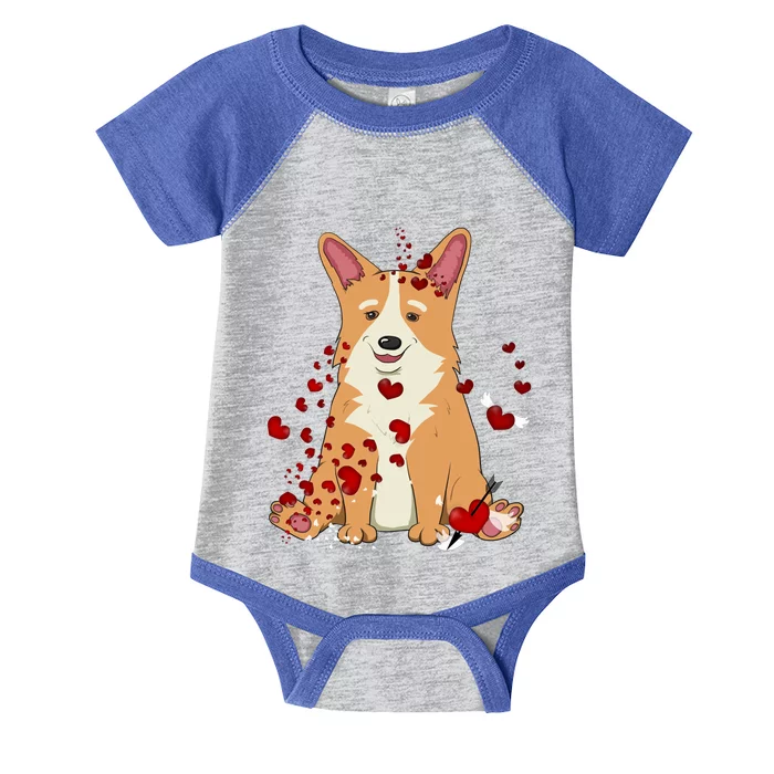 Corgi Red Hearts Funny Dog Mom Valentines Day Corgi Lover Great Gift Infant Baby Jersey Bodysuit