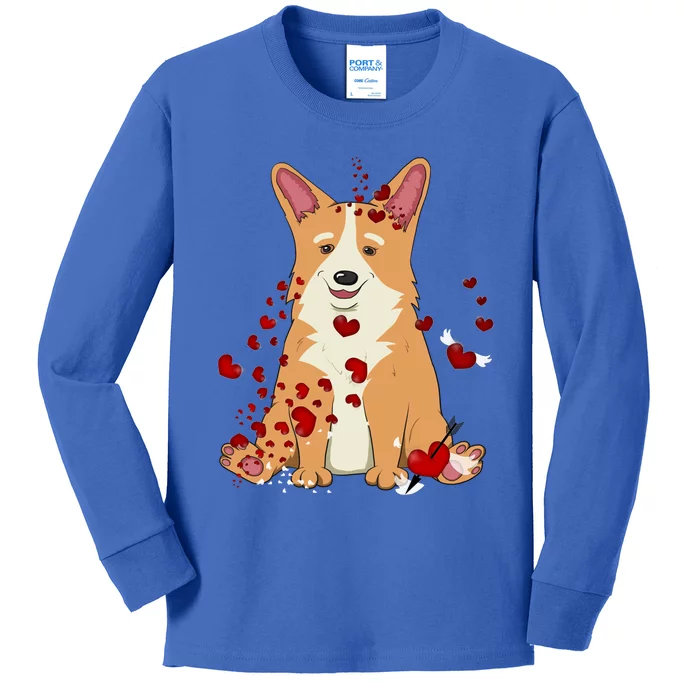 Corgi Red Hearts Funny Dog Mom Valentines Day Corgi Lover Great Gift Kids Long Sleeve Shirt