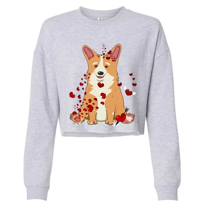 Corgi Red Hearts Funny Dog Mom Valentines Day Corgi Lover Cool Gift Cropped Pullover Crew