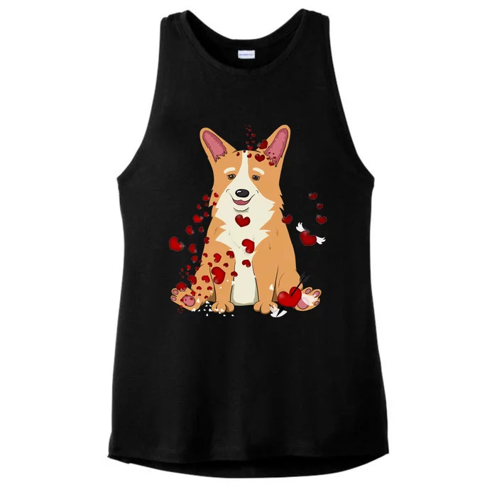 Corgi Red Hearts Funny Dog Mom Valentines Day Corgi Lover Gift Ladies Tri-Blend Wicking Tank