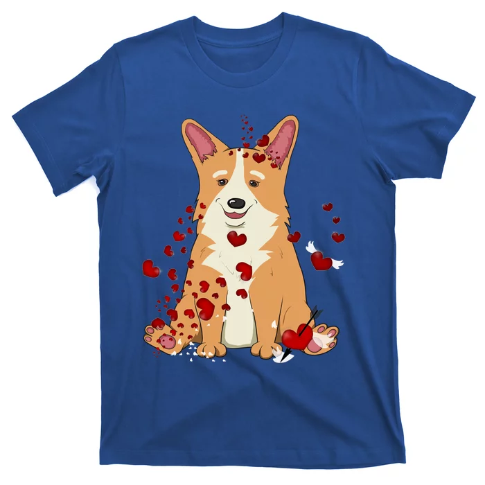 Corgi Red Hearts Funny Dog Mom Valentines Day Corgi Lover Gift T-Shirt