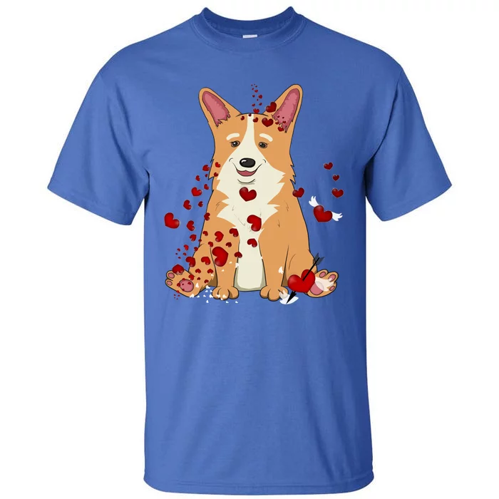 Corgi Red Hearts Funny Dog Mom Valentines Day Corgi Lover Gift Tall T-Shirt