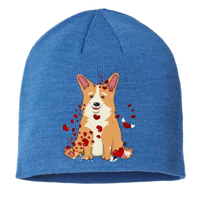 Corgi Red Hearts Funny Dog Mom Valentines Day Corgi Lover Gift 8 1/2in Sustainable Knit Beanie