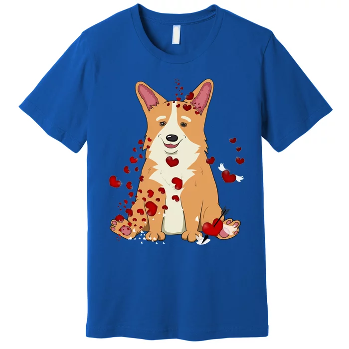 Corgi Red Hearts Funny Dog Mom Valentines Day Corgi Lover Gift Premium T-Shirt