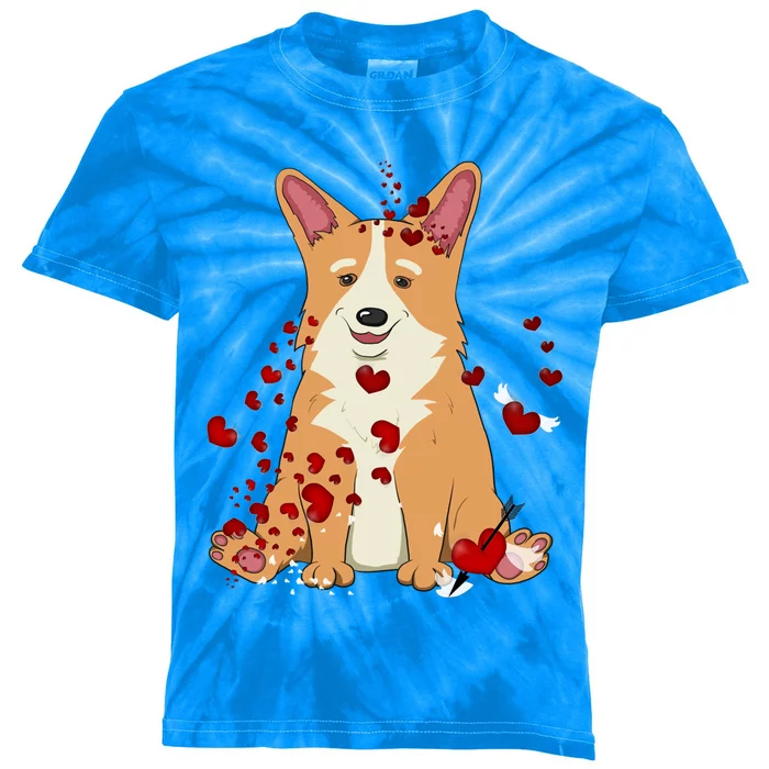 Corgi Red Hearts Funny Dog Mom Valentines Day Corgi Lover Gift Kids Tie-Dye T-Shirt