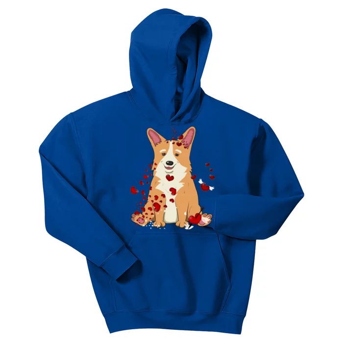 Corgi Red Hearts Funny Dog Mom Valentines Day Corgi Lover Gift Kids Hoodie