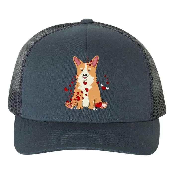 Corgi Red Hearts Funny Dog Mom Valentines Day Corgi Lover Gift Yupoong Adult 5-Panel Trucker Hat