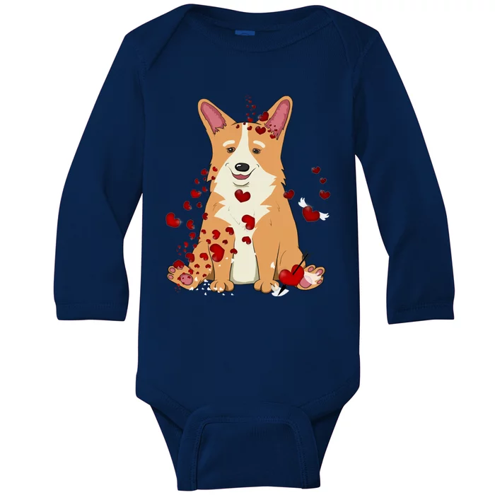 Corgi Red Hearts Funny Dog Mom Valentines Day Corgi Lover Gift Baby Long Sleeve Bodysuit