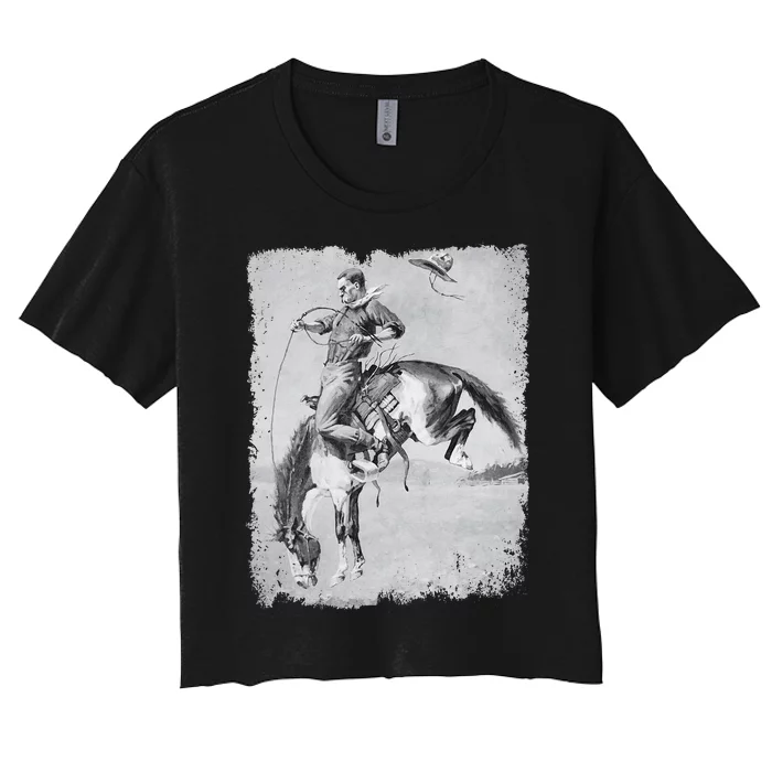 Cowboy Rodeo Horse Western Country Vintage Riding Usa Women's Crop Top Tee