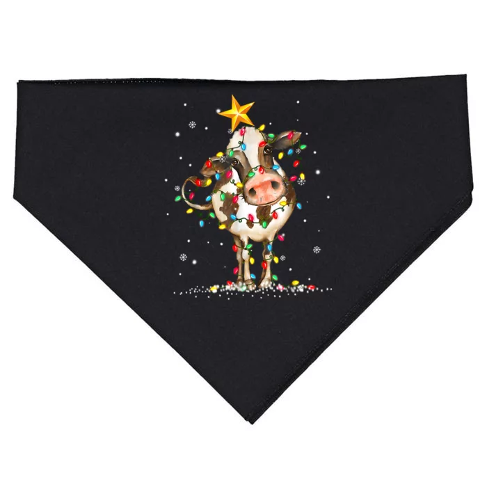 Cow Reindeer Hat Santa Christmas Lights Funny Cow Christmas USA-Made Doggie Bandana