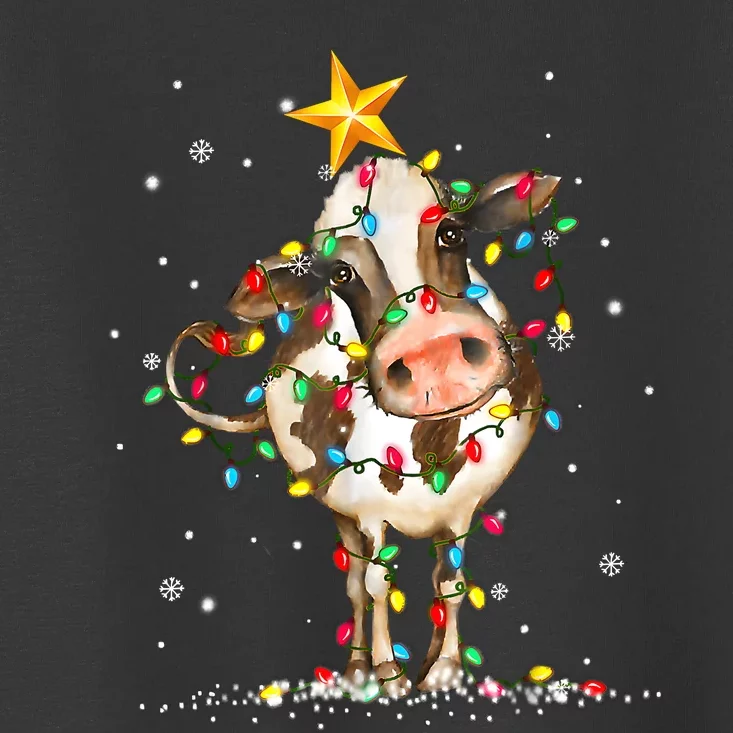 Cow Reindeer Hat Santa Christmas Lights Funny Cow Christmas Toddler T-Shirt