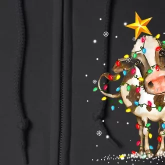 Cow Reindeer Hat Santa Christmas Lights Funny Cow Christmas Full Zip Hoodie