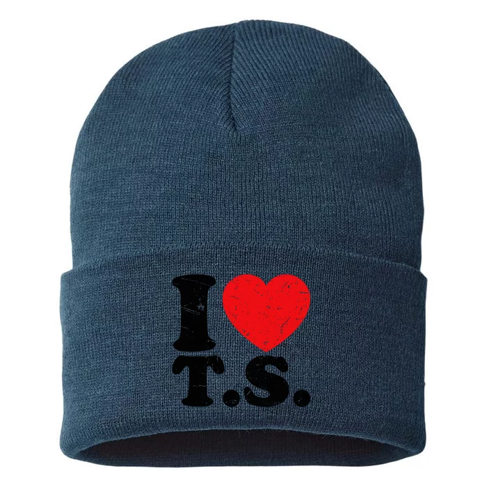 Cute Red Heart I Love T.S Sustainable Knit Beanie