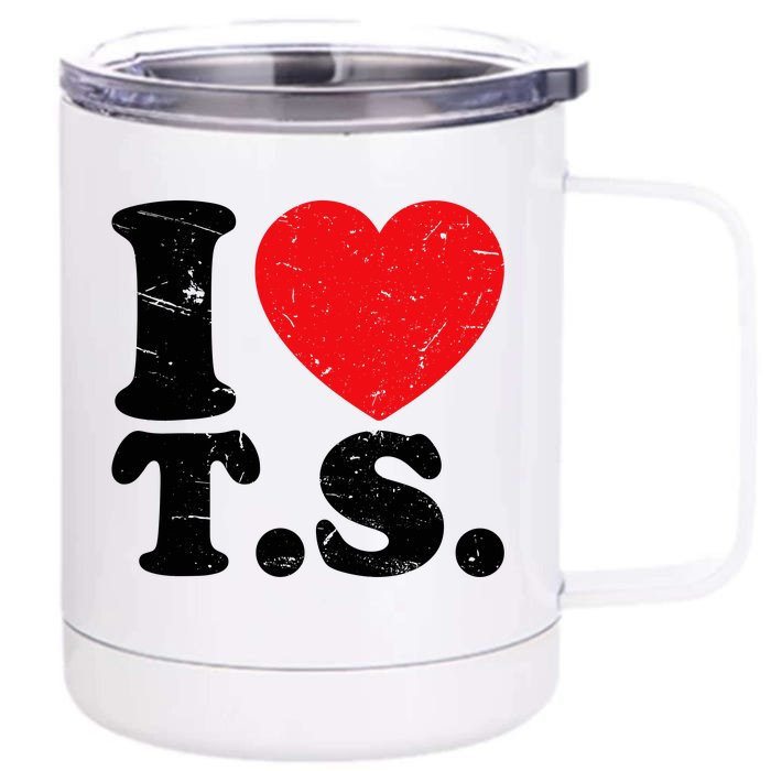 Cute Red Heart I Love T.S Front & Back 12oz Stainless Steel Tumbler Cup