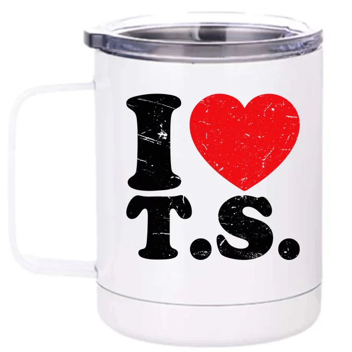 Cute Red Heart I Love T.S Front & Back 12oz Stainless Steel Tumbler Cup