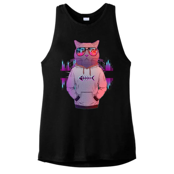 Cool Retro Hipster Hip Hop Music Cat Ladies Tri-Blend Wicking Tank