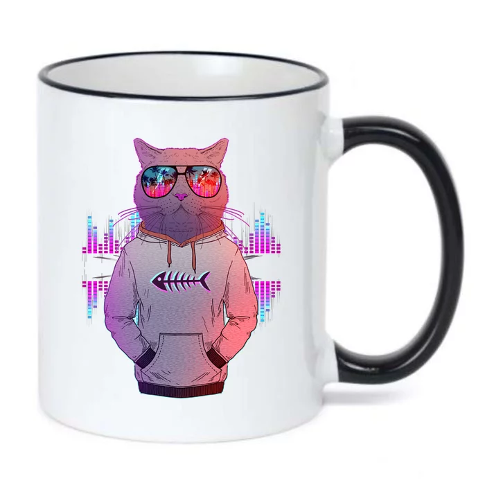 Cool Retro Hipster Hip Hop Music Cat Black Color Changing Mug