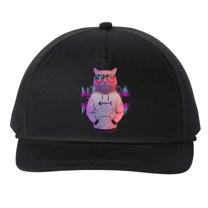 Cool Retro Hipster Hip Hop Music Cat Snapback Five-Panel Rope Hat