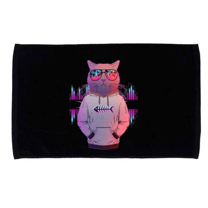 Cool Retro Hipster Hip Hop Music Cat Microfiber Hand Towel