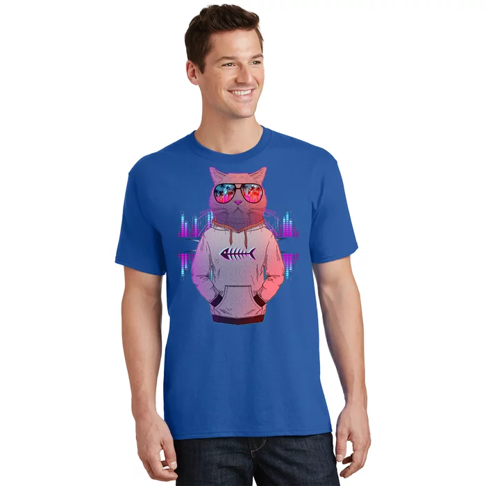 Cool Retro Hipster Hip Hop Music Cat T-Shirt