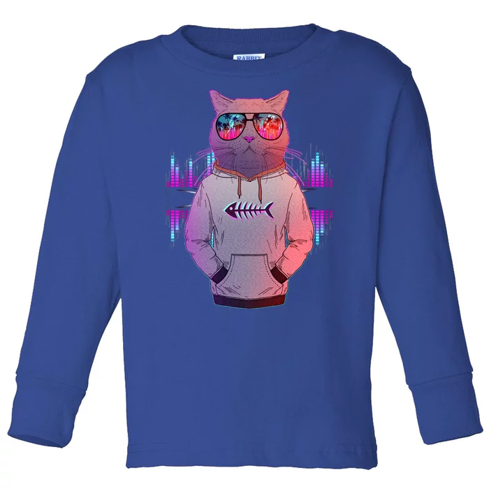 Cool Retro Hipster Hip Hop Music Cat Toddler Long Sleeve Shirt