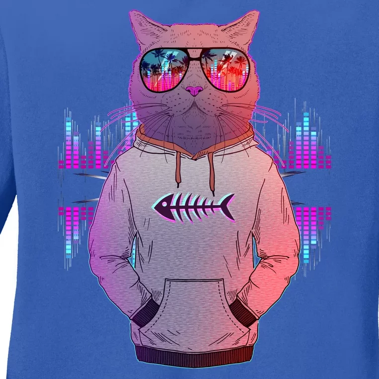 Cool Retro Hipster Hip Hop Music Cat Ladies Long Sleeve Shirt