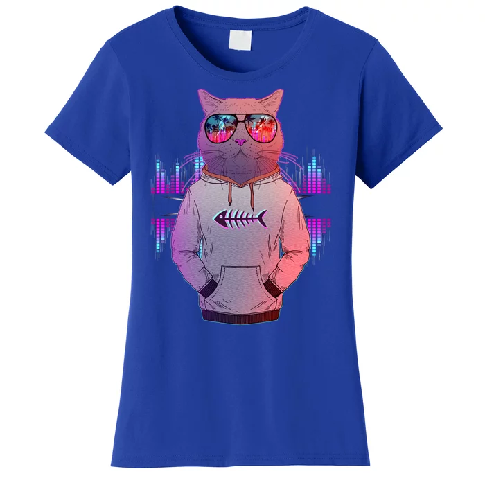 Cool Retro Hipster Hip Hop Music Cat Women's T-Shirt