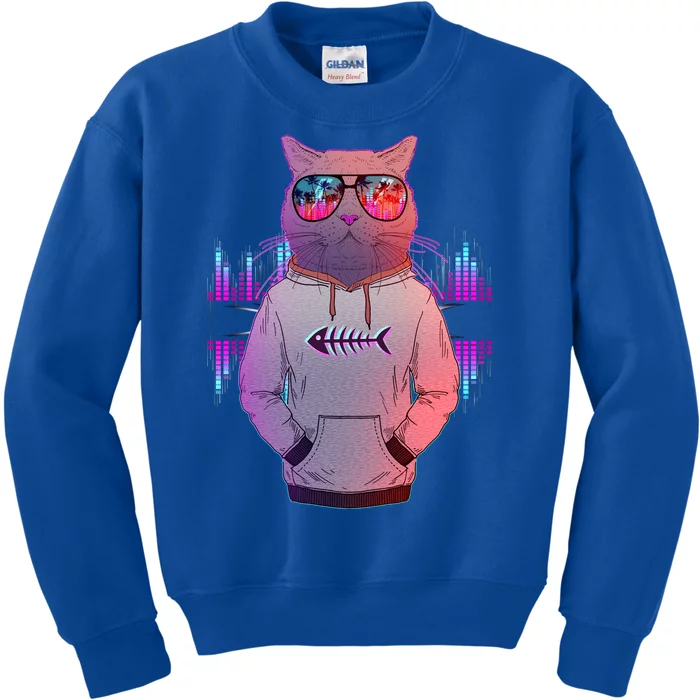 Cool Retro Hipster Hip Hop Music Cat Kids Sweatshirt