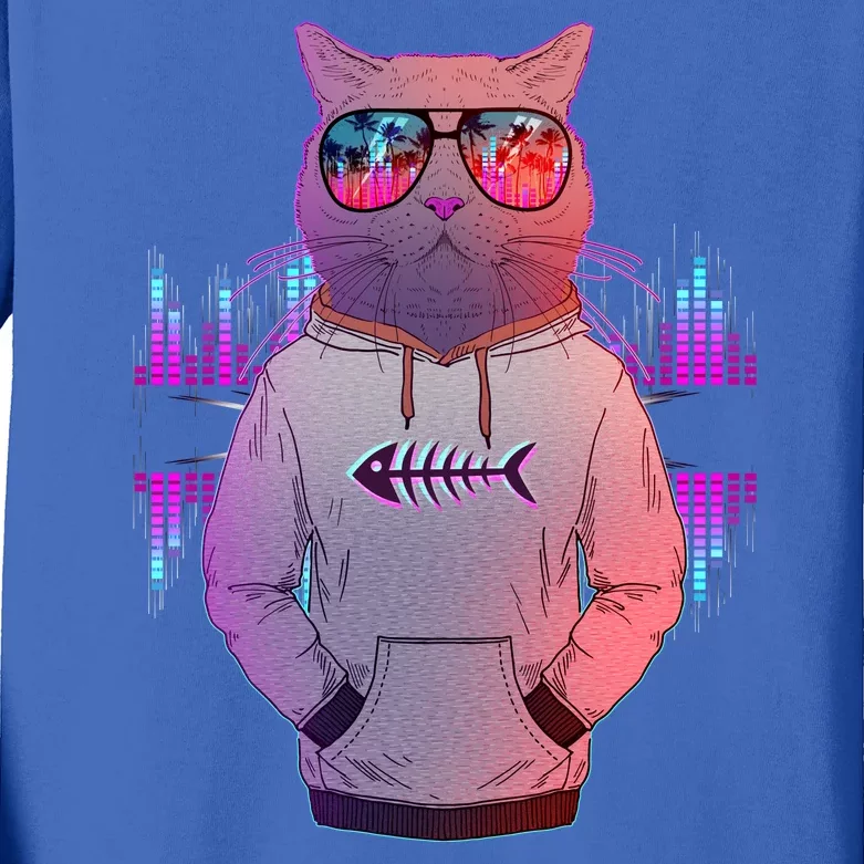 Cool Retro Hipster Hip Hop Music Cat Kids Long Sleeve Shirt