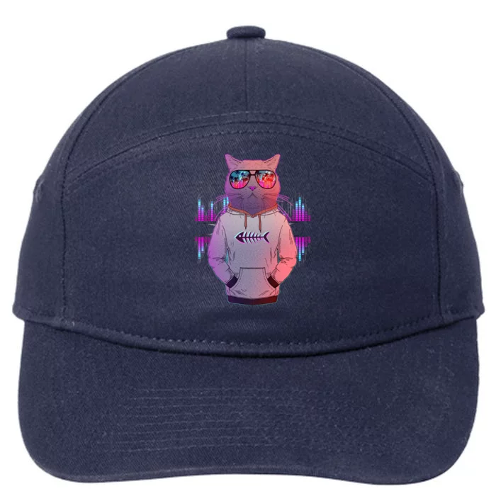 Cool Retro Hipster Hip Hop Music Cat 7-Panel Snapback Hat