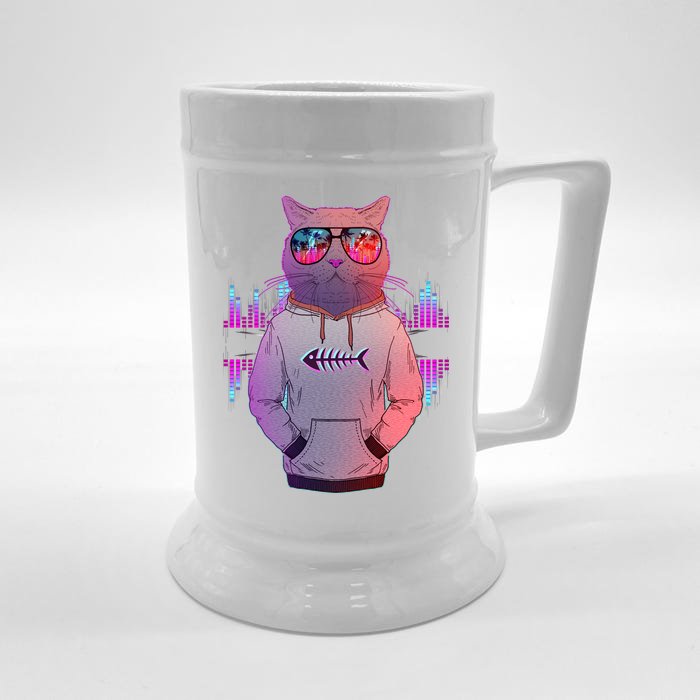 Cool Retro Hipster Hip Hop Music Cat Front & Back Beer Stein