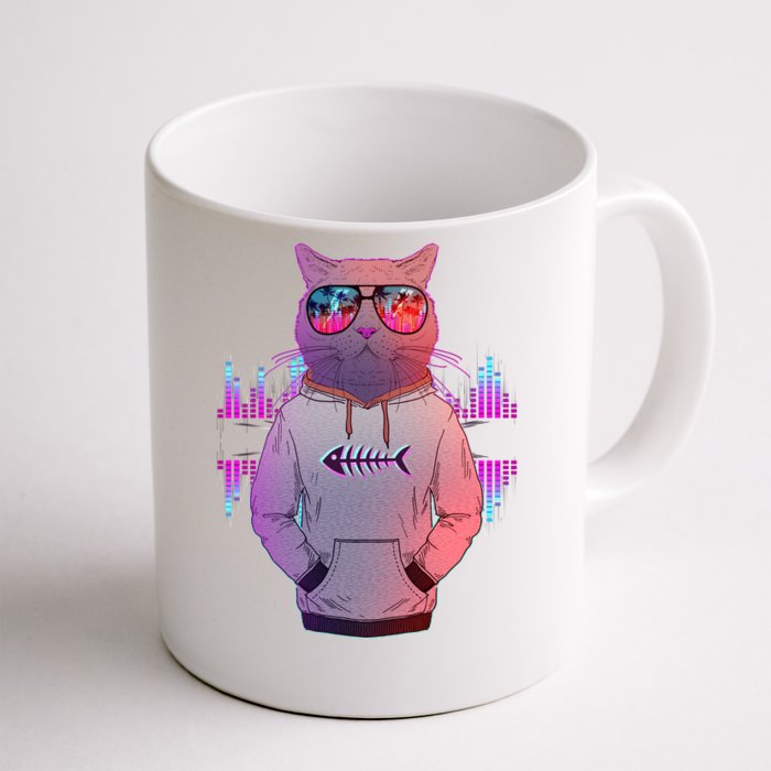 Cool Retro Hipster Hip Hop Music Cat Front & Back Coffee Mug