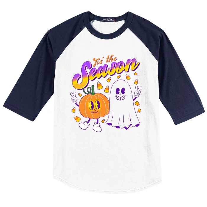 Cute Retro Halloween Tis The Season Baseball Sleeve Shirt