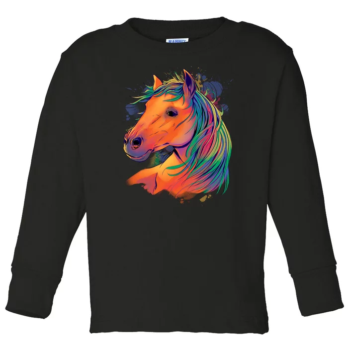 Colorful Rainbow Horse Toddler Long Sleeve Shirt