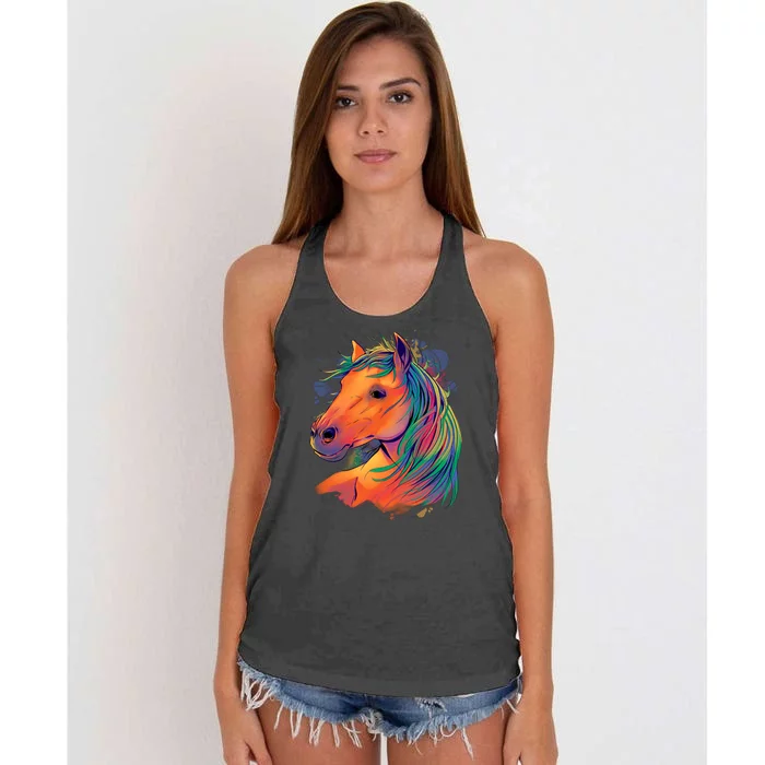 Colorful Rainbow Horse Women's Knotted Racerback Tank